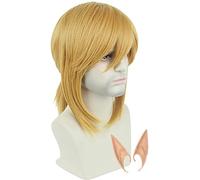 Parrucca bionda corta for uomini con treccia e orecchie cosplay collegamento parrucca di halloween parrucche