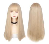 Parrucca Bionda Diritta con Frangetta, Parrucca Lunghi Capelli Sintetici in Oro Bianco da 60 cm per la Festa di Cosplay della Ragazza delle Donne alla Moda