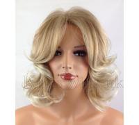 Parrucca Bionda Donne Corto Moda Capelli Dritto Ricci Scalati Frangia Bob UK