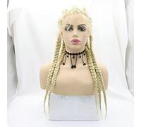 Parrucca bionda intrecciata 5 trecce, capelli veri 613, parrucca afro bionda per donna, lunga, fatta a mano, intrecciata, con pizzo frontale, capelli da bambino, senza colla, sintetica, resistente al