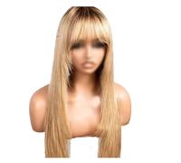 Parrucca bionda liscia ametista realizzata a macchina con capelli umani, frangia for donna, parte superiore del cuoio capelluto Remy radice scura sfumata(180density,18inches)
