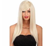 PARRUCCA BIONDA LISCIA LUNGA CON FRANGIA DA TRAVESTIMENTO COSPLAY HALLOWEEN CARN