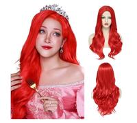 Parrucca bionda lunga e riccia - Capelli sintetici riscaldati per donna, effetto onda per tutti i giorni/cosplay(325-103-bright red)