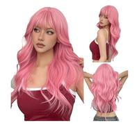 Parrucca bionda lunga e riccia - Capelli sintetici riscaldati per donna, effetto onda per tutti i giorni/cosplay(3285-131-pink)