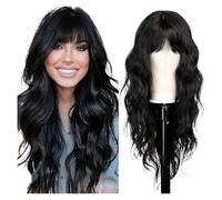 Parrucca bionda lunga e riccia - Capelli sintetici riscaldati per donna, effetto onda per tutti i giorni/cosplay(3691-131-black)