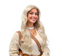 Parrucca Bionda Lunga Ondulata Per Le Donne Parte Centrale Con Cappuccio In Pizzo Cosplay Usura Quotidiana, 26 Pollici