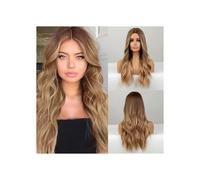 Parrucca bionda lunga per donna, parrucca sintetica, capelli naturalmente ondulati e ricci, riga centrale, parrucca sfumata, per feste