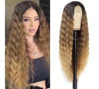 Parrucca bionda miele ombr da 30 pollici, parrucche sintetiche lunghe e ricce, piccole parrucche frontali in pizzo per donne, parrucca a onde pr