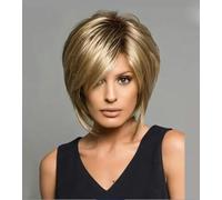 Parrucca bionda mista castana Bob parrucche moda donna colore misto capelli biondi soffici capelli corti ricci con frangia obliqua naturale sintetico-biondo-10 pollici-1 pz