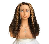 Parrucca bionda mista castana, lunga, riccia e ondulata, densità 150%, con fascia per capelli, per feste quotidiane, per donne nere, morbida e soffice, regolabile.,55cm/22in