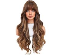 Parrucca Bionda Ombré Da 30 Pollici Per Donna, Parrucche Lunghe E Ondulate Con Frangia, Capelli Sintetici in Fibra Resistente Al Calore Per L'uso Quotidiano
