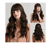 Parrucca Bionda Parrucche Sintetiche Corte Parrucca Cosplay Marrone Da 24 Pollici Densità Del 150% Onda Lunga Naturale Con Frangia Parrucca In Fibra Morbida Ad Alta Temperatura Per Donne Parrucche Gr