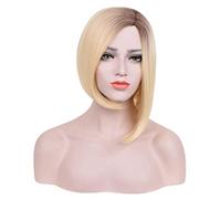 Parrucca bionda platino, capelli lisci, caschetto corto, parrucche per donne, riga centrale, lunghezza alle spalle, parrucca sintetica, parrucche per feste di Halloween,
