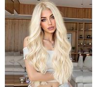 Parrucca bionda platino con pizzo frontale, capelli veri, parrucca lunga bionda bianca, parrucca afro ondulata per donne nere, drag queen, cosplay, uso quotidiano, sintetico, 66 cm
