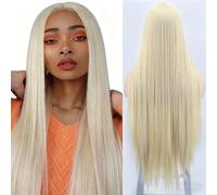 Parrucca Bionda Platino Lunga Dritta Da 32 Pollici - Capelli Sintetici Resistenti Al Calore Sul Davanti In Pizzo, Parte Centrale, Indossare Tutti I Giorni