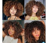 Parrucca bionda riccia corta sintetica afro crespa parrucca riccia con frangia per donne nere parrucca bionda naturale ombré cosplay-16 pollici T4-30