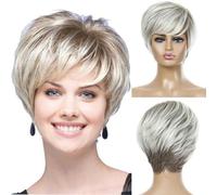 Parrucca bionda riccia, parrucche sintetiche corte e soffici, in fibra resistente al calore per donne bianche, parrucca con capelli finti quotidiani con frangia, aspetto naturale-shy01