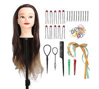 Parrucca Bionda Sfumata Grigia Testa di manichino per capelli, Testa di bambola per addestramento per parrucchieri con capelli sintetici ad alta temperatura, Kit di pratica per lo