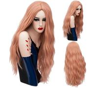 Parrucca bionda sintetica naturale da donna, lunga 70 cm, ondulata, rosa, 29 colori, capelli caldi, rosa dorato, 28 pollici
