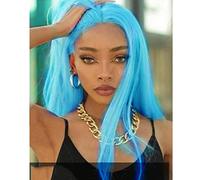 Parrucca blu cielo lungo blu cielo ondulato pizzo anteriore parrucche per le donne onda d'acqua super morbida blu pastello dall'aspetto naturale capelli veri senza colla sintetica resistente al calore