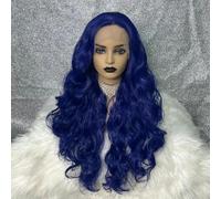 Parrucca blu lunga parrucca sintetica riccia parrucca senza colla parrucca blu scuro pizzo frontale per donne parrucche cosplay alta densità-blu scuro-180%-pizzo frontale-26 pollici