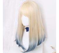 Parrucca blu ombré con frangia, parrucche lunghe dall'aspetto naturale con ombre da oro a blu con 1 forcina(Gold Blue)