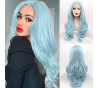 Parrucca blu pastello blu chiaro pizzo anteriore parrucche per le donne lunghe ondulate morbide attaccatura dei capelli naturale libera parte neon parrucca colorata parrucca capelli veri parrucche