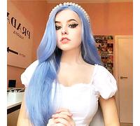 Parrucca blu pastello lunga sintetica pizzo anteriore parrucche per le donne naturale brillante blu pizzo parrucca con riga centrale qualità capelli blu morbidi con bellezza attaccatura dei capelli