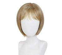 Parrucca Bob a strati da 12 pollici di media lunghezza con frangia, parrucche sintetiche lisce castano ramato con mèches for donne bianche for feste quotidiane Soffice e Naturale(Mixed Blonde)