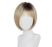 Parrucca Bob a strati da 12 pollici di media lunghezza con frangia, parrucche sintetiche lisce castano ramato con mèches for donne bianche for feste quotidiane per Donne Affascinanti(Ombre Blonde)