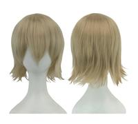 Parrucca Bob bionda rosa da 12 pollici con frangia, costume unisex di Halloween(Ash Linen)