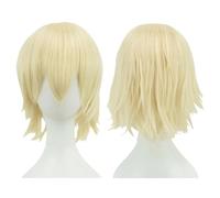 Parrucca Bob bionda rosa da 12 pollici con frangia, costume unisex di Halloween(Blonde)