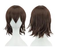 Parrucca Bob bionda rosa da 12 pollici con frangia, costume unisex di Halloween(Brown)