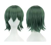 Parrucca Bob bionda rosa da 12 pollici con frangia, costume unisex di Halloween(Dark Green)