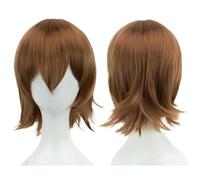 Parrucca Bob bionda rosa da 12 pollici con frangia, costume unisex di Halloween(Light Brown)