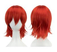 Parrucca Bob bionda rosa da 12 pollici con frangia, costume unisex di Halloween(Red)