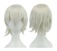 Parrucca Bob bionda rosa da 12 pollici con frangia, costume unisex di Halloween(Silver White)