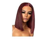 Parrucca Bob Capelli Umani Glueless Corta Lisci 13x4 HD Lace Front Parrucche Pre-Spennate for Donne Topper per Capelli da Donna(Wine red,14inch)