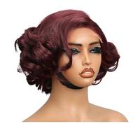 Parrucca Bob Castana con Pizzo HD - Chiusura Frontale Riccia Pretagliata Senza Colla per Donna, Aspetto Naturale(13X4 Frontal Wig,WINE RED_8IN)