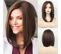 Parrucca Bob Con Frangia Laterale - Capelli Corti, Lisci, Sintetici, A Cuffia Intera, Da Indossare Ogni Giorno, Adatta A Tutte Le Forme Del Viso, Tonalità Della Pelle(E)