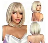 Parrucca Bob Con Frangia Piena - Capelli Sintetici Corti E Lisci In Stile Europeo, Da Indossare Ogni Giorno, Adatti A Tutte Le Forme Del Viso Tonalità Della Pelle(C)