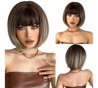 Parrucca Bob Con Frangia Piena - Capelli Sintetici Corti E Lisci In Stile Europeo, Da Indossare Ogni Giorno, Adatti A Tutte Le Forme Del Viso Tonalità Della Pelle(B)