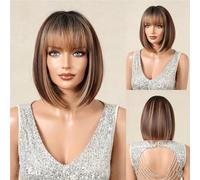 Parrucca Bob Con Frangia Piena - Capelli Sintetici Leggeri E Traspiranti, Opzione Multicolore, Da Indossare Ogni Giorno Adatta A Tutte Le Forme Del Viso(D)