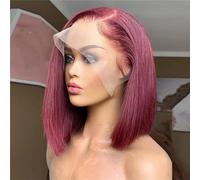 Parrucca Bob Corta Bordeaux Parrucca Frontale Del Merletto 13X4 Per Le Donne Nere Glueless Capelli Umani 150 Densità Del Merletto Trasparente 8-16 Pollici