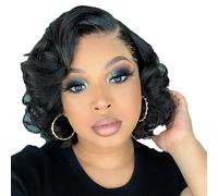 Parrucca Bob Corta Riccia Parrucche Bob Ricce in Pizzo per Donne Nere Parrucche Big Curly Lady Side Part Parrucche Sintetiche Body Wave per Donne Quotidiane
