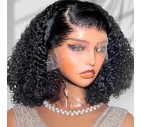 Parrucca Bob Corta Riccia Senza Colla 13X4 Parrucche Frontali In Pizzo Per Capelli Umani Parrucche Bob Ricce Crespi 200 Density 14 Inch 13X6 HD Lace Wig