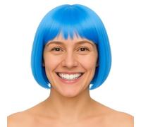 Parrucca bob corta stile retrò per carnevale e feste in maschera cabaret charleston neon blu