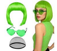 Parrucca Bob da donna - Copricapo al neon per Cosplay | Set di parrucca Bob e occhiali da sole | Per costumi, teatro, carnevale e concerti