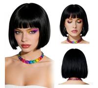 Parrucca Bob da donna nera - Parrucca da donna per carnevale e cosplay, nera corta Bob con frangia, 30 cm, parrucca sintetica liscia nera Bob per feste a tema, PerrüCke da donna corta