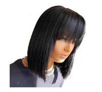 Parrucca Bob diritta con frangia Capelli umani Glueless Senza pizzo Parrucca fatta a macchina for le donne(Natural Black,12 inch)